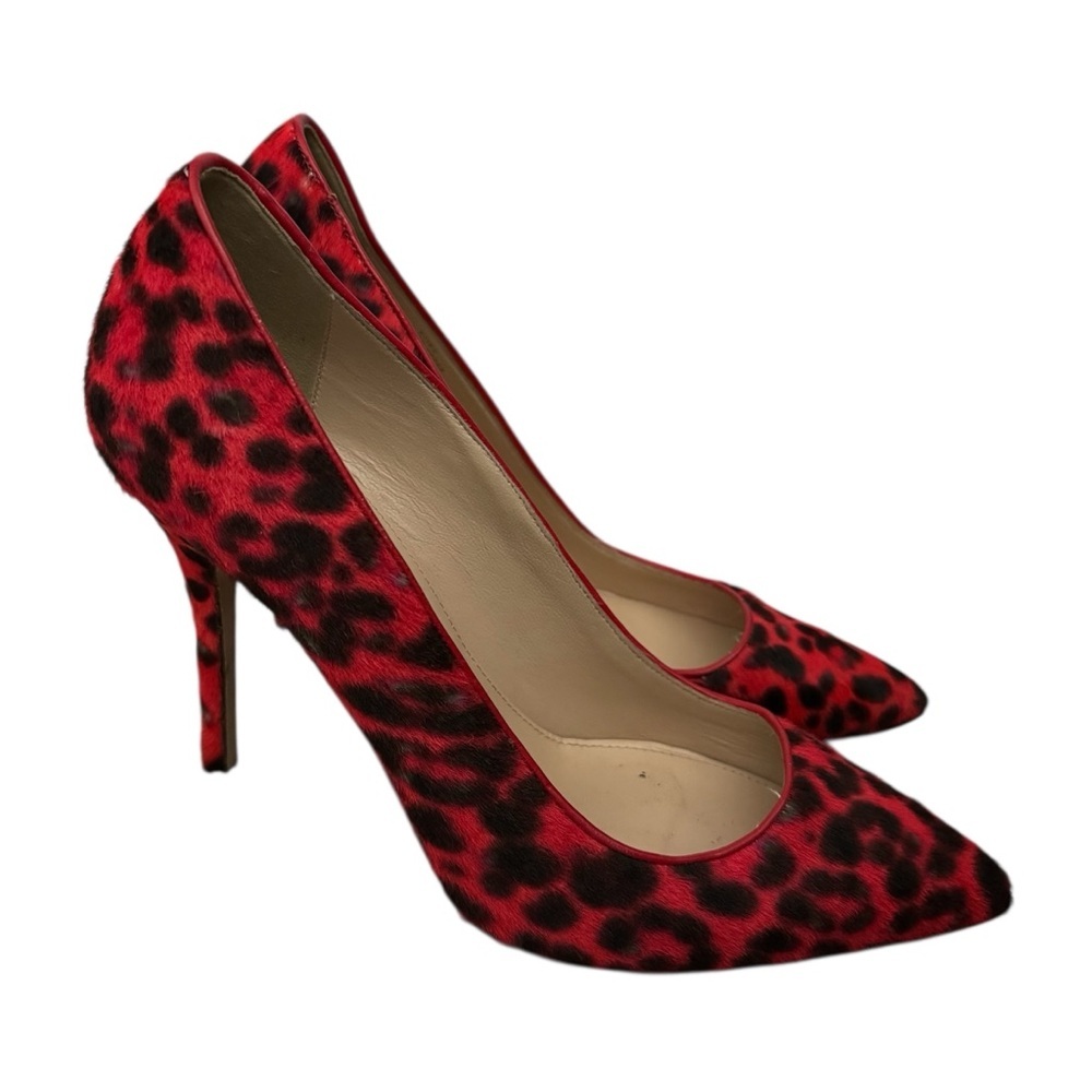 J.Crew Leather Calf Hair Roxie Red Leopard Heels Size 9 Pointed Toe Italy - Picture 4 of 10